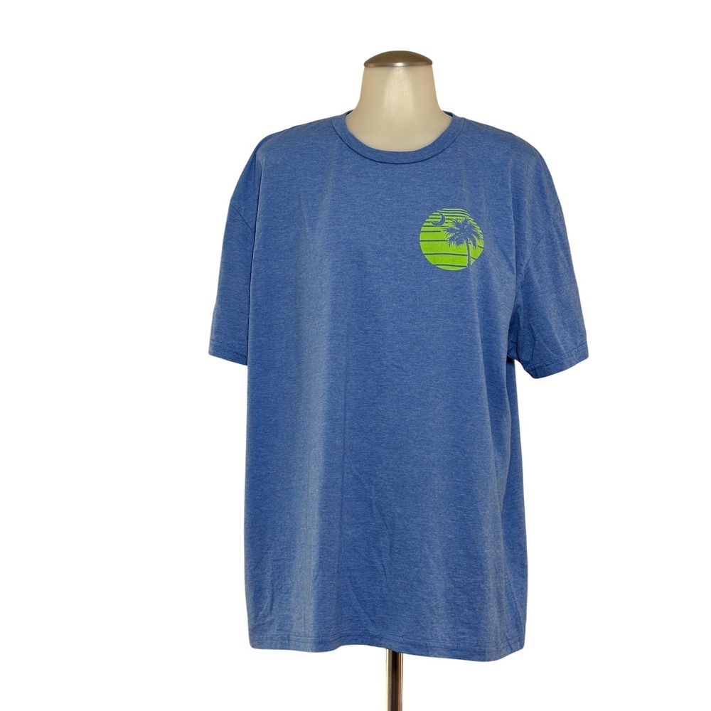 Gildan Palmetto Moon T-Shirt Mens XL Blue Excellent Neon Graphic Softstyle